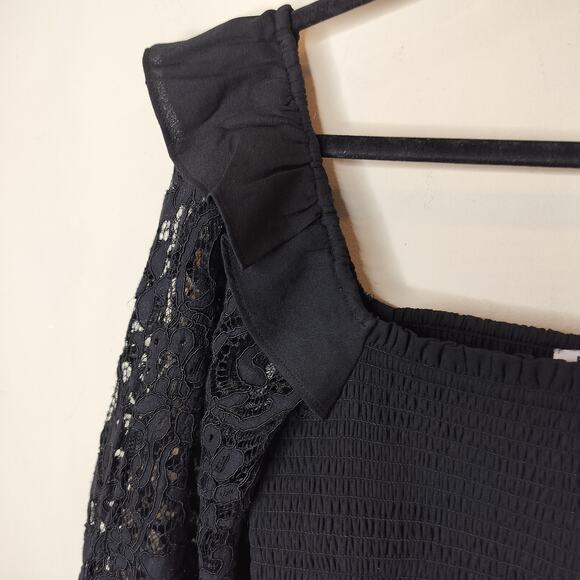 Express Lace Sleeve Smocked Top Balloon Sleeve Ruffled - Picture 4 of 10